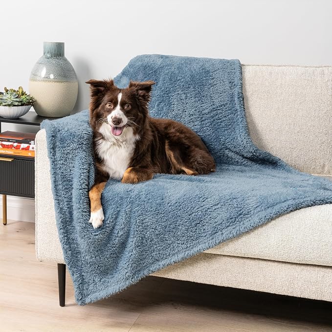 PetAmi Fluffy Waterproof Dog Blanket for Couch and Bed, Reversible Sherpa Pet Throw, Pee Proof Furniture Protector Sofa Cover, Washable Cat Blanket for Small Medium Dogs and Cats (Dusty Blue, 29x40) - Image 8