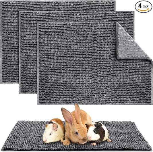 Amylove 4 Pcs Guinea Pig Cage Liner 16 x 24 Inch Washable Chenille Pee Pads Pet Dog Cat Bedding Training Mat Reusable for Small Animals Puppy Bunny Hamster Chinchilla by Amylove
