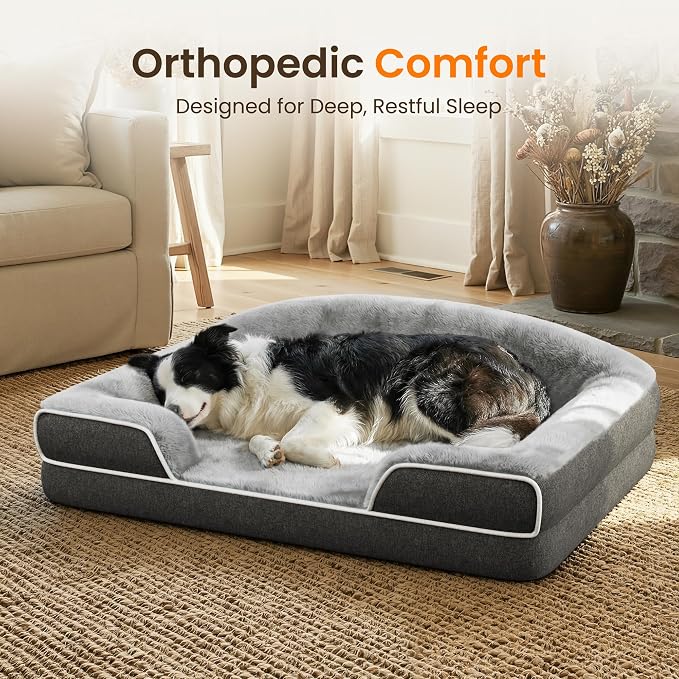 Orthopedic Dog Bed for Medium Dogs, 35"x25" Dog Couch Bed | Egg Crate Foam for Pressure Relief, Cozy Bolster Sofa Design, Waterproof Removable Washable Cover, Non Slip Bottom, Dark Grey - Image 2