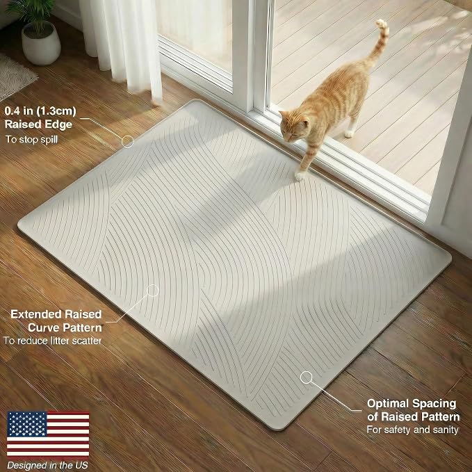 Cat Litter Box Mat - XL Extra Large Size 40 x 30 in, Water Proof, Kitty Litter Trapping Mat, Easy to Clean, Scatter Control, Odorless, Pet Supplies for Indoor Cats, Beige Gray - Image 8