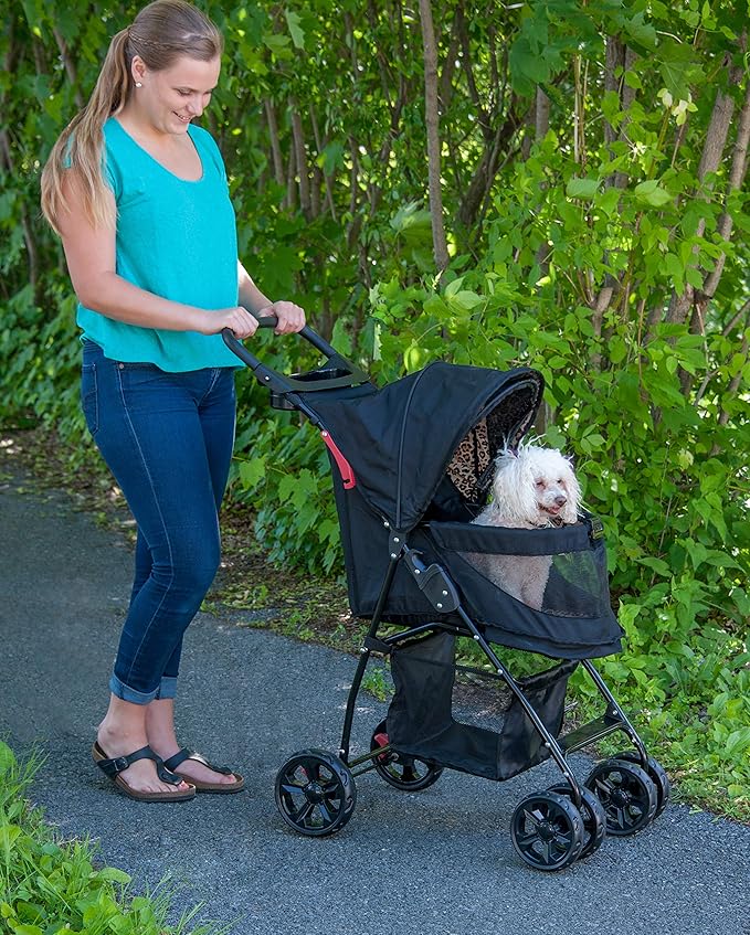 Pet Gear No-Zip Happy Trails Lite Pet Stroller for Cats/Dogs, Zipperless Entry, Easy Fold with Removable Liner, Safety Tether, Storage Basket + Cup Holder, 3 Colors