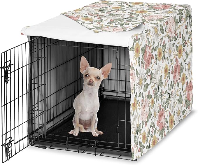 Sweet Jojo Designs 24in. Small Dog Crate Cover (Boho Vintage Floral) for Girls Pet Cage, Kennel Covers (Bohemian, Shabby Chic, Rose, Flower, Elegant, Wildflower, Farmhouse, Blush Pink, Yellow, Green) by SweetJojoDesigns