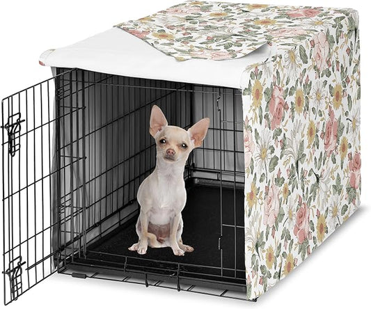 Sweet Jojo Designs 24in. Small Dog Crate Cover (Boho Vintage Floral) for Girls Pet Cage, Kennel Covers (Bohemian, Shabby Chic, Rose, Flower, Elegant, Wildflower, Farmhouse, Blush Pink, Yellow, Green) by SweetJojoDesigns