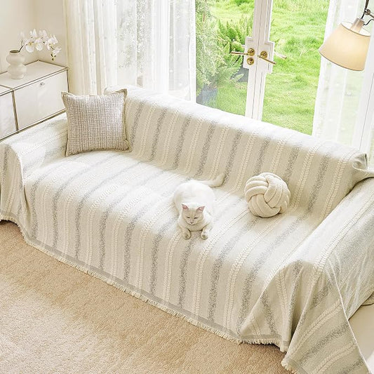 VANJOROY Couch Cover for 2 Cushion,Washable Couch Covers for Dogs Pets, Sofa Slipcovers Sectional Sofa L-Shape, Chenille Couch Cover for Sofa Cover Furniture Protector with Tassel,71"x 102" Beige by CHOOSEVANJOROYENJOYAMORECOMFORTABLEFEELING