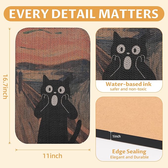 2 Pack Cat Wall Scratcher, Art Cat Scratching Board for Cats | Wall Mounted Cat Scratch Pad, Water-Based Ink, Hook&Loop Strips, Floor or Wall Use, 16.7x11x1 Inch, Goldfish & Scream - Image 2