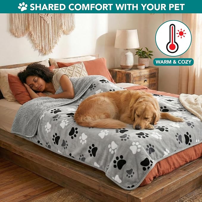 PetAmi Premium Waterproof Dog Blanket for Large Dogs, Reversible Sherpa & Flannel Fleece, Leakproof Pet Throw for Couch Protection, Soft Plush Furniture Protector for Cats, Washable, 60x80 Paw Grey - Image 4
