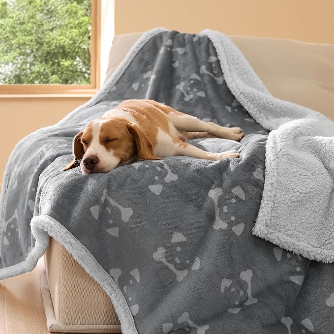 Bedsure Waterproof Dog Blankets for Large Dogs - 40"X50", Anchor Gray | Soft Print Sherpa Fleece Pet Cat Blanket Washable for Couch Protection, Cozy Plush Reversible Throw Furniture Protector - Image 8
