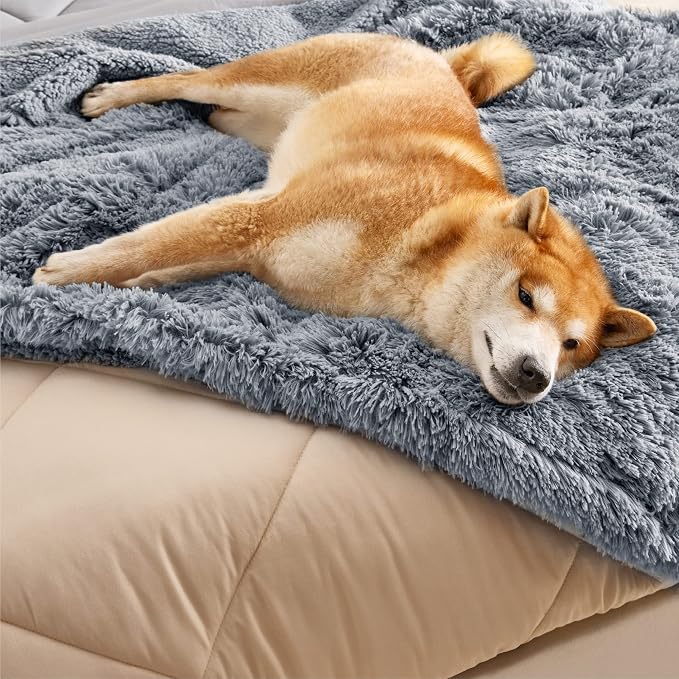 Bedsure Waterproof Dog Blankets for Medium Dogs, Fluffy Faux Fur, 40x50 | Plush Fuzzy Reversible Pet Blankets for Couch and Dog Bed,Soft Calming Throw Cat Blanket Washable, Dog Gift, Grey - Image 9