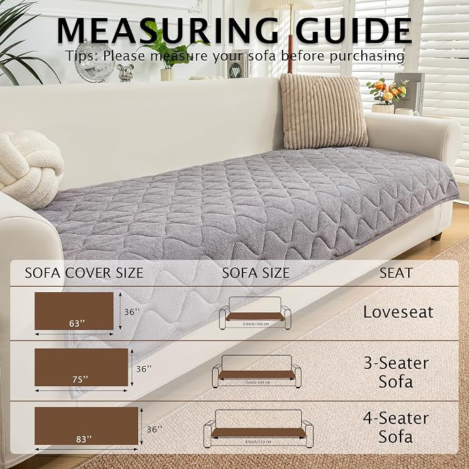 PuTian Waterproof Couch Cover for Dogs, Slip Straps, 36"X63", Dark Gray | Washable Sofa Cover，Pet Friendly Couch Protector & Dog Mat, Waterproof Furniture Guard for Sofas, Loveseats & Sectionals - Image 5