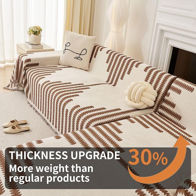 HAOMAIJIA Boho Sofa Covers Couch Covers for 2 Cushion Couch Sofa Pet Friendly Soft Thick Non Slip Couch Cover for Dogs Washable Sectional Couch Covers L Shape Furniture Protector (Brown, 71"x102") - Image 3