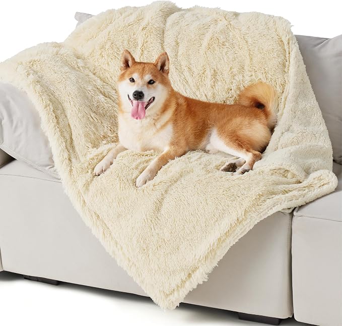 Bedsure Waterproof Dog Blankets for Medium Dogs, Fluffy Faux Fur, 40x50 | Plush Fuzzy Reversible Pet Blankets for Couch and Dog Bed,Soft Calming Throw Cat Blanket Washable, Dog Gift, Cream - Image 8