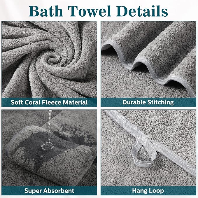 Mixweer 10 Pieces Bath Towel Set, Microfiber Coral Velvet Highly Absorbent Towels for Bathroom Body Shower Beach Travel, 28 x 55 Inches(Multicolor) - Image 4