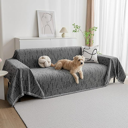 MYSKY HOME Couch Covers for Sofa, Dog Couch Cover Protector, Dark Grey Lines Sofa Covers for Sectional L Shape, Pets Couch Throw Cover Washable Durable Large Couch Cover for Dogs, Cats, 91"X134" by MYSKYHOME