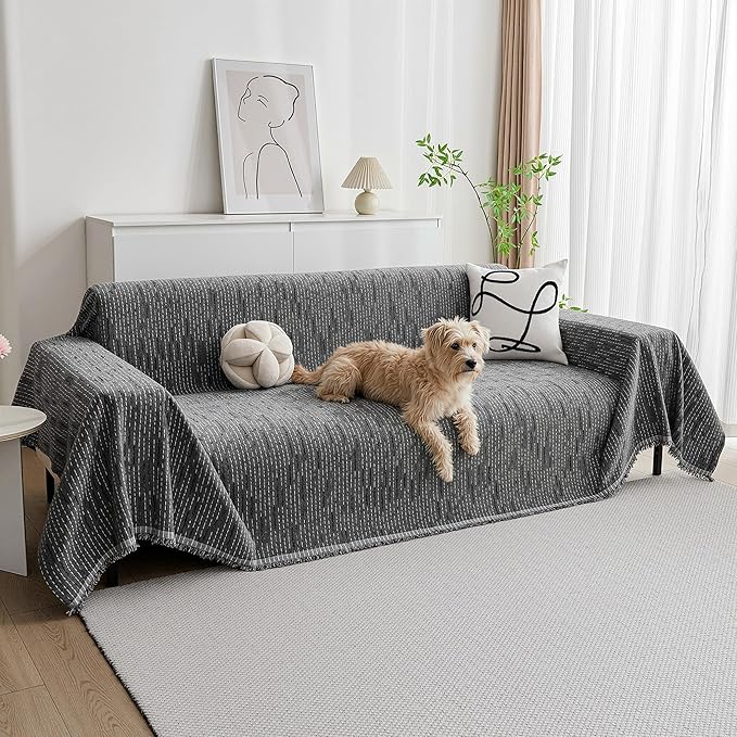 MYSKY HOME Couch Covers for Sofa, Dog Couch Cover Protector, Dark Grey Lines Sofa Covers for Sectional L Shape, Pets Couch Throw Cover Washable Durable Large Couch Cover for Dogs, Cats, 71"X102" by MYSKYHOME
