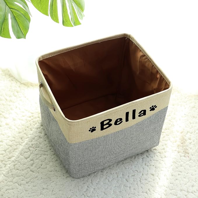 PET ARTIST Collapsible Dog Toy Storage Basket Bin with Personalized Pet's Name - Rectangular Storage Box Chest Organizer for Toys, Clothing, Apparel & Accessories (Grey Big One) - Image 9
