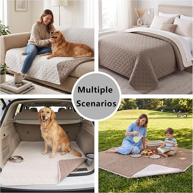 Waterproof Couch Cover - Washable Dog & Pet Furniture Protector | TPU Leak-Proof Liner, Microfiber Fabric, Lightweight & Reversible, Fits Sofa and Bed, 82" x 102" , Cream/Khaki - Image 6