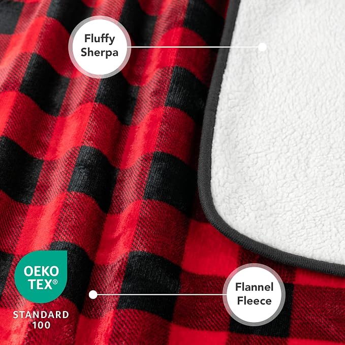 PETAMI Sherpa Fleece Waterproof CAT and Dog Blanket, Checkered RED, X-Large - Image 3