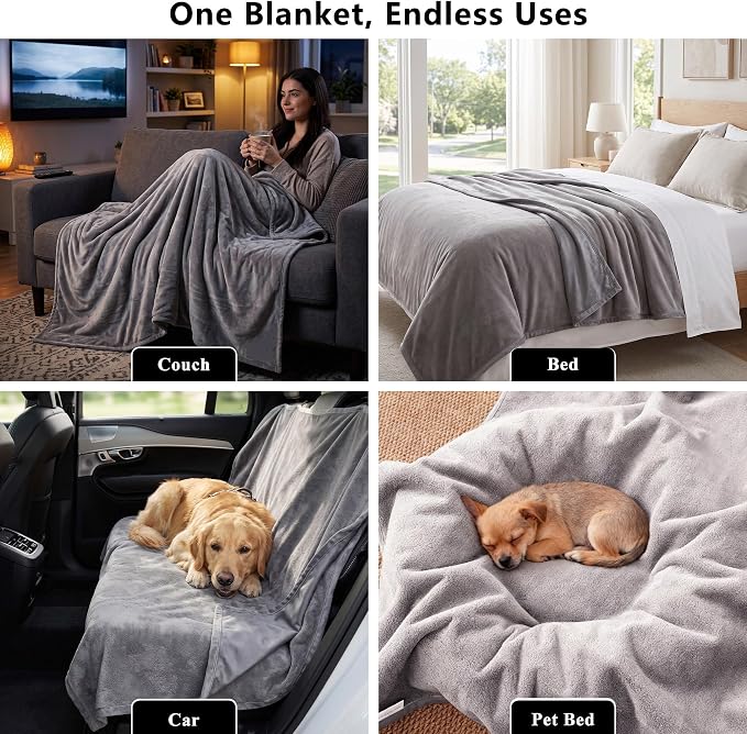 Waterproof Blanket - Reversible Dog Throw as Furniture Protector | Soft Velvet & Flannel, TPU Leak-Proof Liner, Machine Washable, Fits Couch and Bed, 40" x 50", Lightgrey/Darkgrey - Image 5
