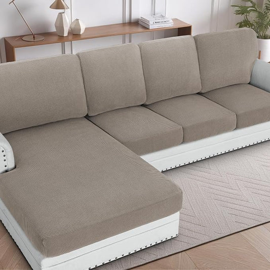H.VERSAILTEX Sectional Couch Covers 4 Pieces Sofa Seat Cushion Covers L Shape Separate Cushion Couch Chaise Cover for Both Left/Right Sectional Couch (Seat Only: 1 Chaise + 3 Sofa, Taupe) by HVERSAILTEX