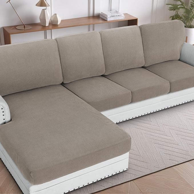 H.VERSAILTEX Backrest Cushion Covers Sectional Couch Back Cushion Covers for Sectional Sofa Set for Both Left/Right Couch (Back Only: 1 Chaise + 3 Sofa, Taupe) by HVERSAILTEX
