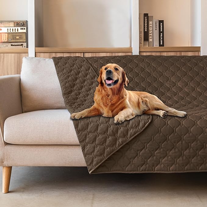 gogobunny 3X Stronger Waterproof Pet Blanket, Scratch Proof Furniture Protector for Dogs Cats, Reversible Cover 82x102 Inch, Dark Chocolate by gogobunny
