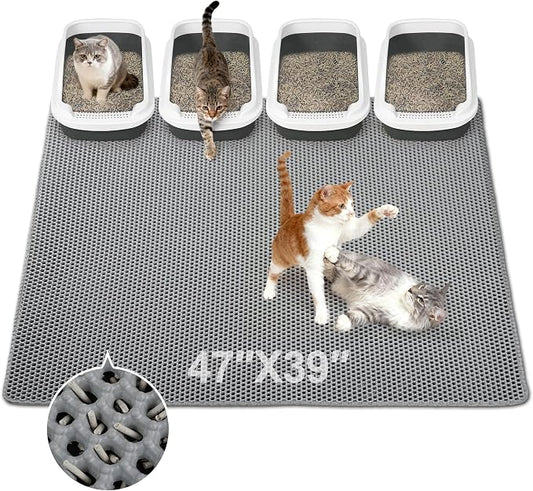 Jumbo Cat Litter Mat, 47" x39", Waterproof, Double-Layer, Gray | Massive size traps mess; waterproof surface wipes clean, no odors. Perfect for multi-cat households. by Unknown