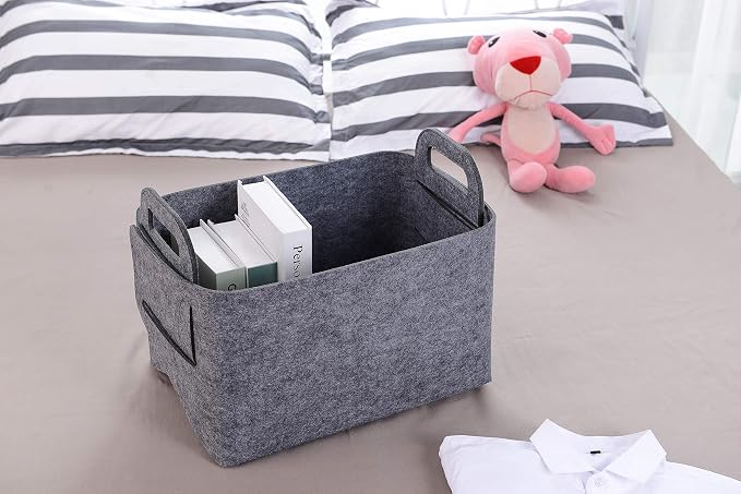 Minoisome Storage Basket Felt Storage Bin Collapsible& Convenient Box Organizer with Carry Handles for Office Bedroom Closet Babies Nursery Toys Laundry (Grey, 17.9inch（L）×12.2inch（W）×11.6inch（H）) - Image 3