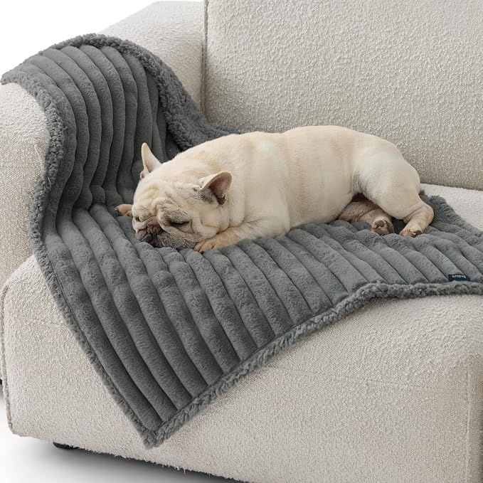 Bedsure ComfyFleece™ Waterproof Dog Blankets for Medium Dogs 30"x40" | Soft Plush Puppy Cat Blanket, Washable Corduroy Fleece,Cozy Calming Reversible Furniture Protector Indoor for Pet, Warm Grey - Image 9