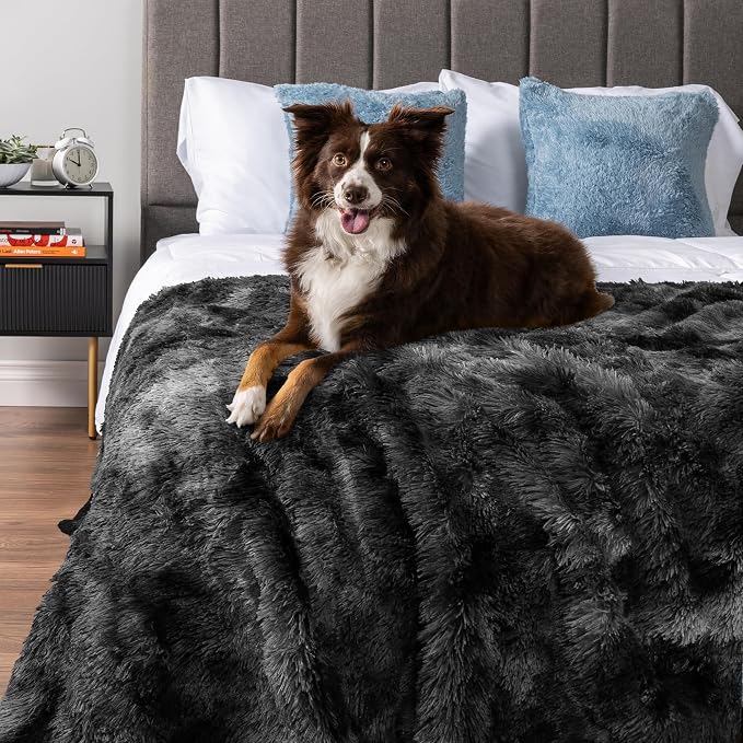 PetAmi Waterproof Dog Blanket for Couch, Bed & Furniture,Reversible Sherpa & Faux Fur Pet Blanket, Leakproof Blanket for Puppy Cat, Washable Soft Calming Pet Couch Protector (29x40, Tie-Dye Black) - Image 7