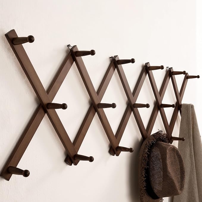 SKOLOO Hat Rack for Wall with 17 Hooks, Solid Wooden, Modern, Expandable Coat Rack Wall Mount for Coats, Hats, Bags, Baseball Caps, Walnut Color - Image 3