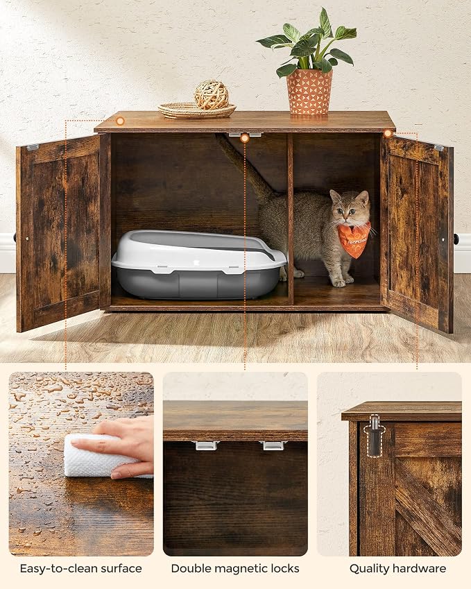 Feandrea Cat Litter Box Enclosure, Litter Box Furniture Hidden with Removable Divider, Indoor Cat House, End Table, 31.5 x 20.9 x 19.7 Inches, Rustic Brown UPCL002X01 - Image 8