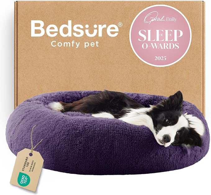 Bedsure Calming Dog Beds Large Sized Dog Donut Washable Pet Bed,36in Purple | Fluffy Faux Fur Round Cuddler,with Removable Washable Cover,Anti-Slip Bottom,Anti-Anxiety,Deep Sleeping for Pets Up to 80 Lbs by Unknown