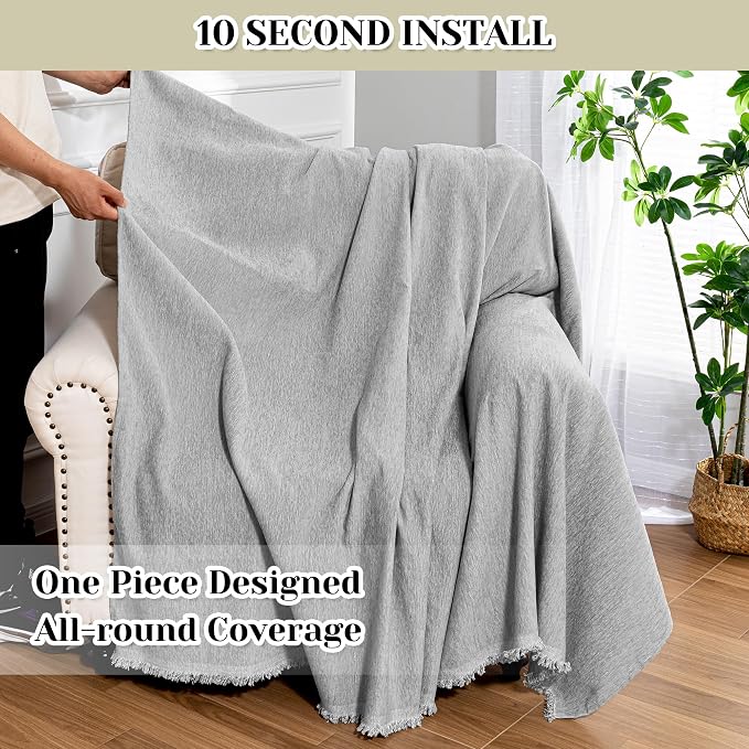 MEETSKY Chair Cover Recliner Covers Washable, Soft Small Couch Cover for Dogs, Oversized Armchair Covers Sofa Slipcover for Single Sofa, Pet-Friendly Furniture Protector, 71" X 91", Grey - Image 3