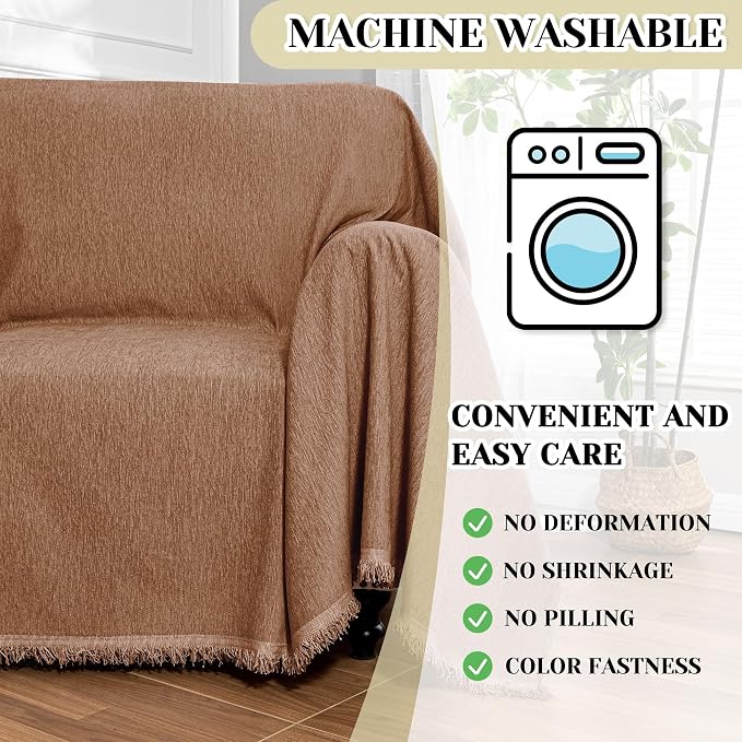 MEETSKY Oversized Chair Cover Armchair Small Couch Cover Single Sofa Cover for Dog Couch Cover for Sofa Recliner，Chenille Sofa Throw Cover for Pets Sofa Cover Thick Washable, 71" x 91", Camel - Image 5
