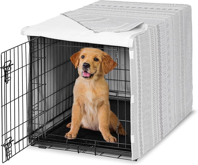 Sweet Jojo Designs 36in. Medium Dog Crate Cover (Grey Boho Tribal) Pet Cage, Kennel Covers (Bohemian, Jacquard, Aztec, Modern, Geometric, Stripes, Textured, Striped, Off White, Gray and Ivory) by SweetJojoDesigns