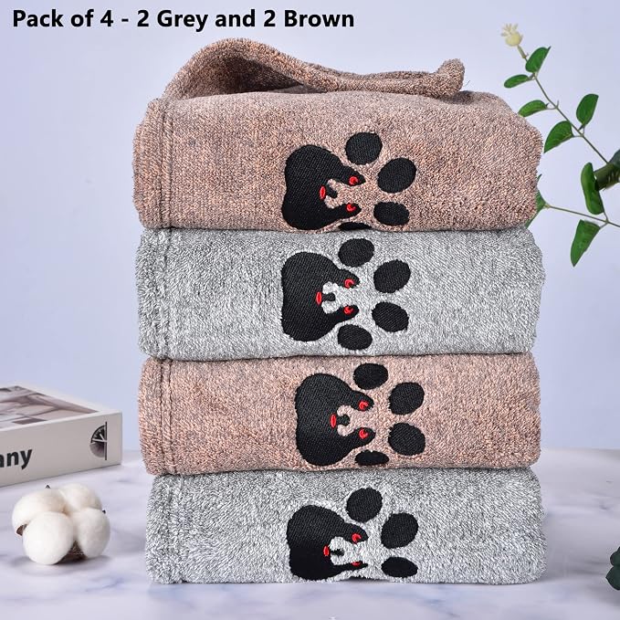 Dogvingpk Dog Towel 4 Pack, Super Absorbent Soft Quick Drying Microfiber Pet Bath Towels for Medium & Small Dogs (M-36" * 28", 2Grey and 2Brown) - Image 4