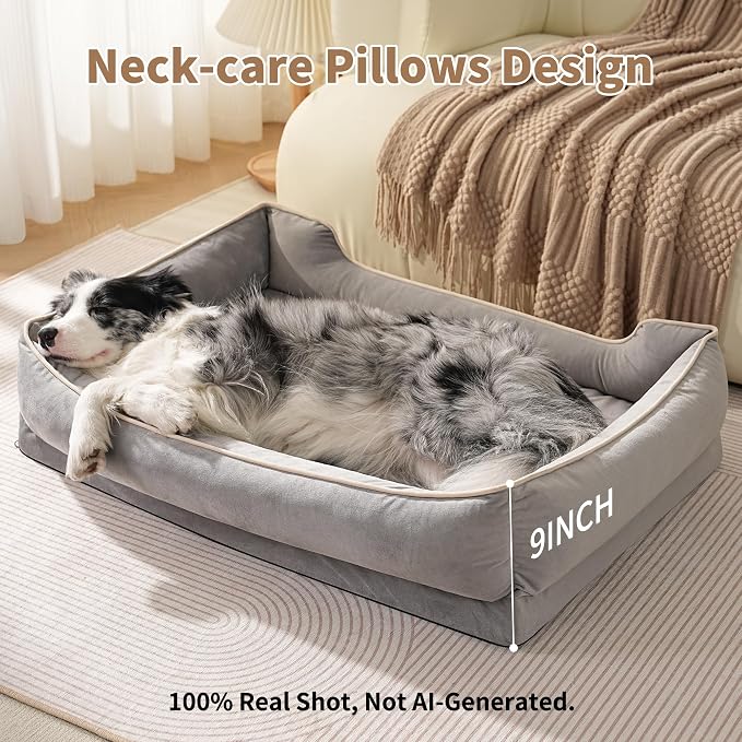 FAIRYPET Orthopedic Dog Bed for Medium to Large Dogs & Cats, Memory Foam Dog Bed with Washable Removable Cover, Top-Grade Dutch Velvet Fabric Pet Sofa Couch for Crate with Nonskid Bottom, Grey - Image 5