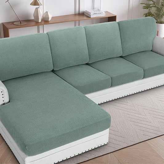 H.VERSAILTEX Sectional Couch Covers 1 Piece Chaise Slipcover L Shape Separate Cushion Couch Cover for Both Left/Right Sectional Couch (Seat Only: 1 Chaises, Sage) by HVERSAILTEX