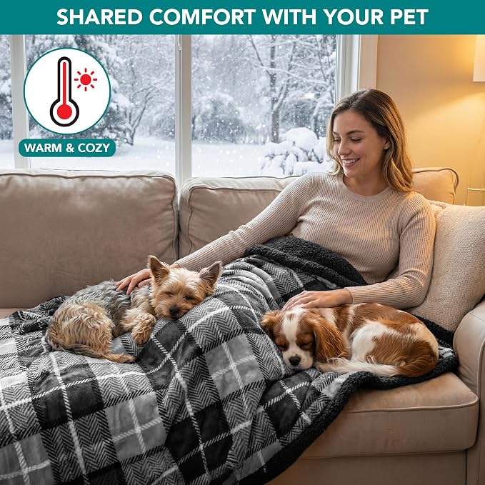 PetAmi Waterproof Dog Blanket for Couch, Pee Proof Fleece Reversible Pet Throw, Furniture Protector for Bed Sofa Kennel, Soft Washable Cover for Small Medium Dog Puppy Cat, 29x40 Plaid Dark Grey - Image 4