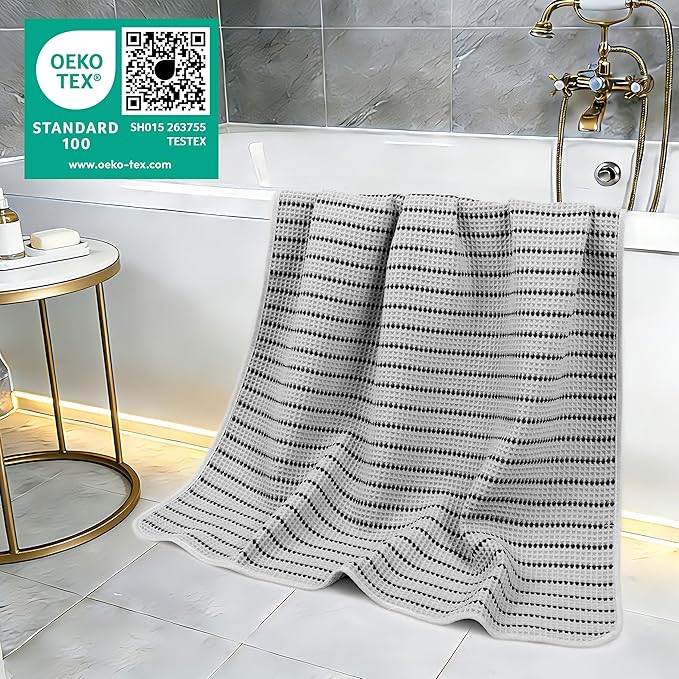 POLYTE 430 GSM Microfiber Oversize Quick Dry Lint Free Bath Towel, 60 x 30 in, 4 Pack (Waffle Weave) - Image 5