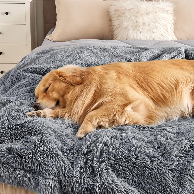 Bedsure Waterproof Dog Blankets for Large Dogs, Fluffy Faux Fur, 60×80" | Plush Fuzzy Reversible Pet Blankets for Couch and Bed, Soft Calming Throw Blanket Washable, Dog Gift, Twin Size,Grey - Image 7