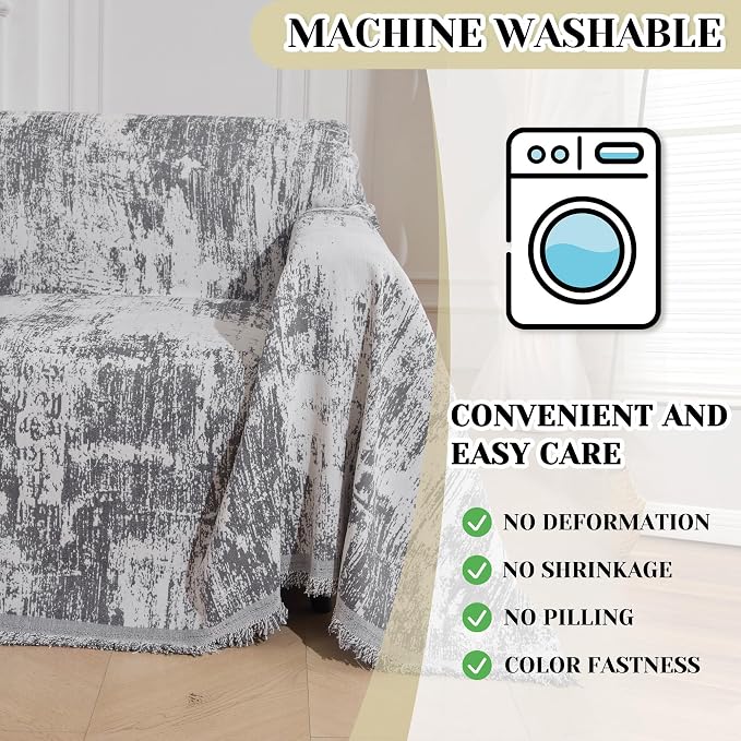 MEETSKY Small Couch Cover Oversized Chair Cover Washable, Chenille Soft Throw Cover for Single Sofa, Abstract Geometric Sofa Slipcover Multi-Use Furniture Protector for Pets, 71" x 91", Deep Grey - Image 4