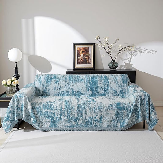 MEETSKY Couch Cover Boho Sofa Covers Couch Covers for 3 Cushion Couch Sofa Pet Friendly, Washable Abstract Geometric Sofa Slipcover for Sectional Sofa Cover with Tassel, 91" x 134", Blue by MEETSKY