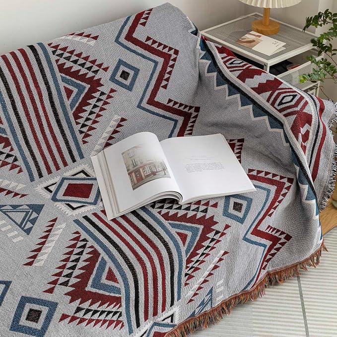 ROOMLIFE Grey-Violet Geometry Jacquard Couch Cover Aztec Thread Blanket Sofa Slipcovers Boho Living Room Sofa Covers Sectional Couch Covers for 3-4 Cushion Couch Furniture Protector for Dogs 71"x 134" - Image 6