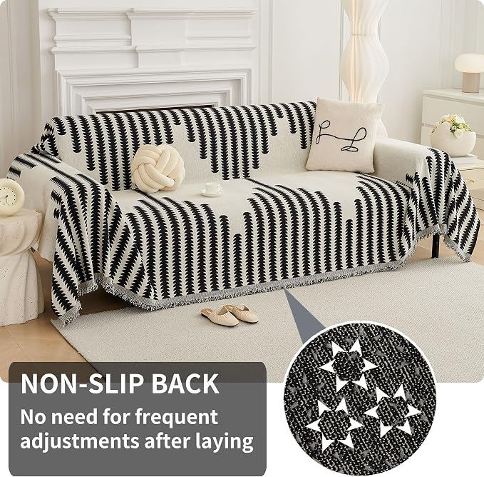 HAOMAIJIA Boho Sofa Covers for 3 Cushion Couch - Pet Friendly Soft Thick Non Slip Cover for Dogs - Washable Sectional L Shape Furniture Protector (Black, 71"x118") - Image 2