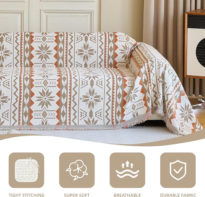Couch Cover for Dogs Washable Sofa Cover, Sectional Couch Covers, Sofa Covers for 2 Cushion Couch, Non Slip Stripe Sofa Slipcovers Furniture Protector (Khaki Orange, 91 * 71) - Image 7