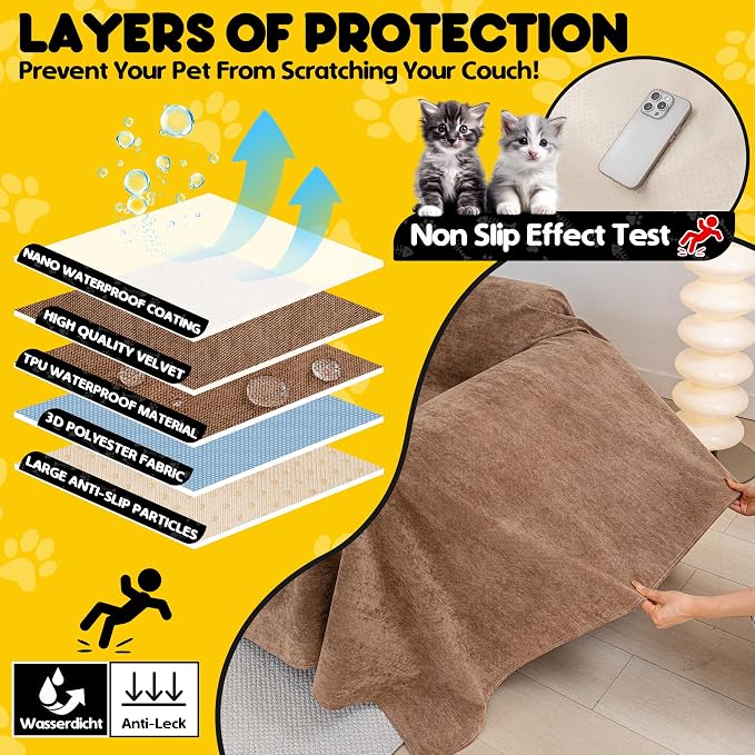 Cat Scratch Furniture Protector - Anti-Slip, Waterproof Sofa Cover to Keep Cats Off, Pet-Friendly Couch Protectors for 3 Cushion Couch, Brown Anti-Scratch Couch Cover for Pets and Kids 118"X71" | Pet-Friendly Couch Protector, Anti-Scratch & Anti-Slip S... - Image 4