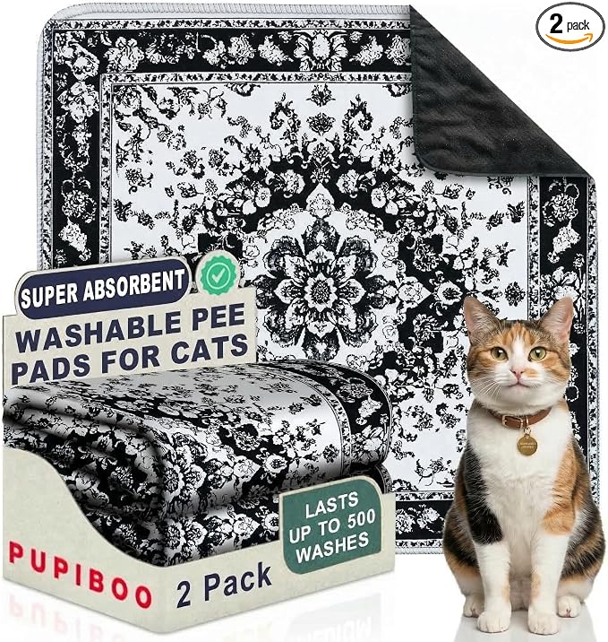 PUPIBOO Washable Pee Pads for Cats & Dogs - Super Absorbent Reusable Cat Litter Mat & Puppy Training Pads - 100% Waterproof, Leak-Proof & Non-Slip Whelping Pads for Pet Housebreaking by PUPIBOO