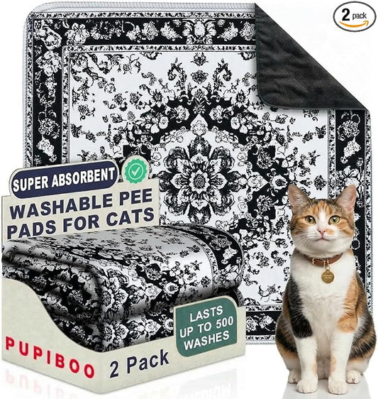 PUPIBOO Washable Pee Pads for Cats & Dogs - Super Absorbent Reusable Cat Litter Mat & Puppy Training Pads - 100% Waterproof, Leak-Proof & Non-Slip Whelping Pads for Pet Housebreaking by PUPIBOO