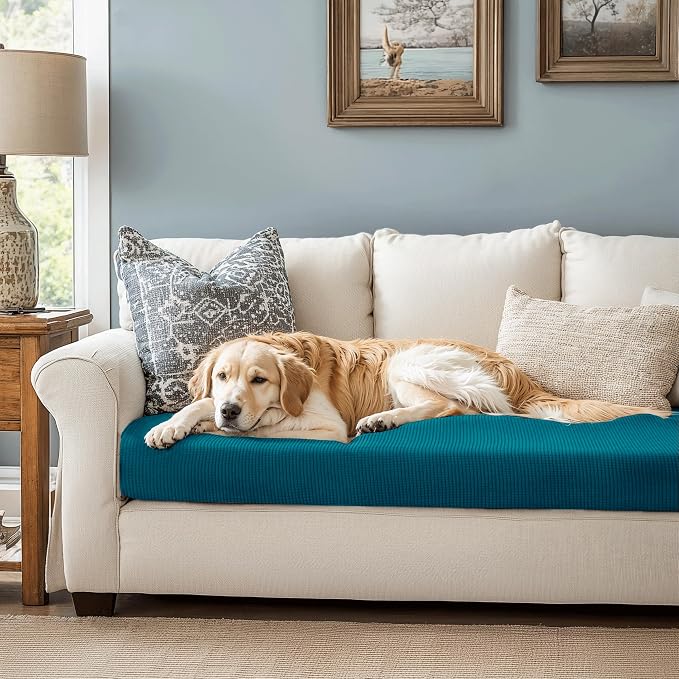 CHUN YI Stretch Loveseat Couch Cushion Cover Suitable for 2 Settee, Sofa Seat Slipcover with Spandex Jacquard Fabric(Medium,Teal) - Image 3